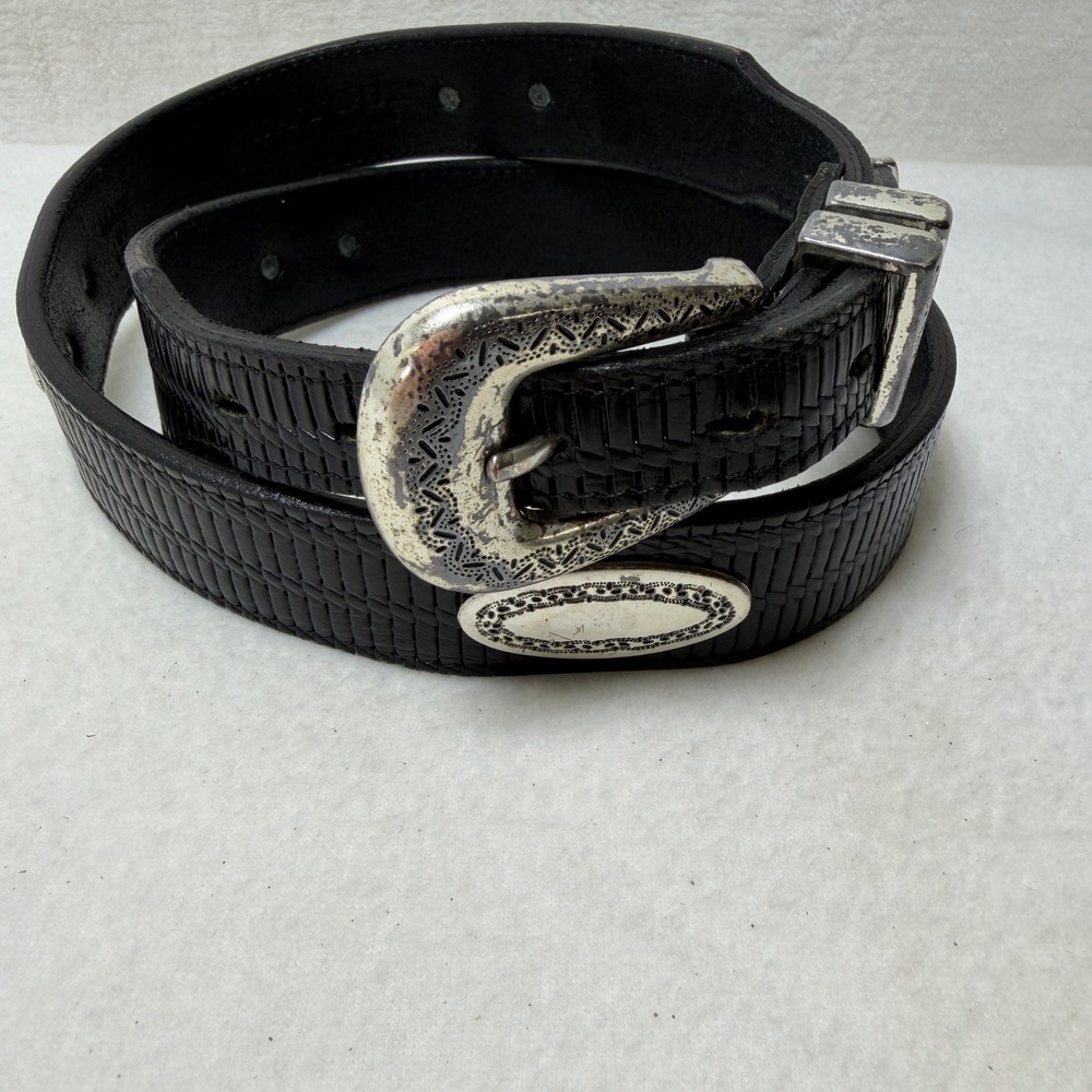 PGA Tour Danbury Mens Black Leather Basketweave Western Concho Belt USA 34